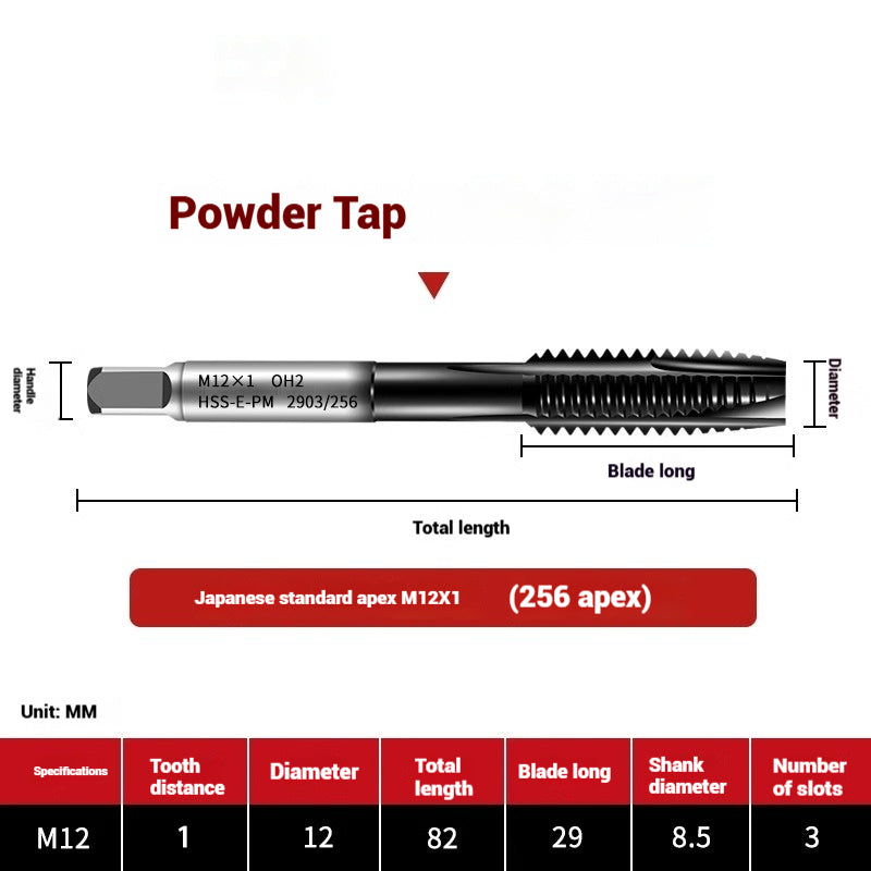 1101-OST High Speed Steel Powder Tap Japanese Standard Apex Screw Point Spiral Powder Metallurgy Tapping Coated Tap Shandong Denso Pricision Tools Co.,Ltd.